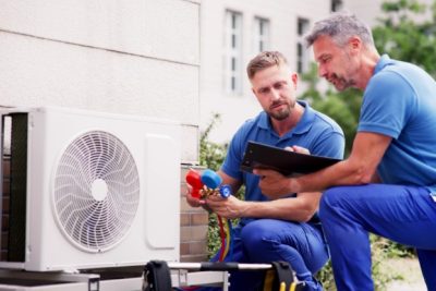 Outdoor AC Installation Laguna Beach HVAC technicians installing an outdoor air conditioning unit in Laguna Beach